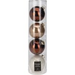 Kerstballen 10 cm 4 Stuks Bruin/Wit