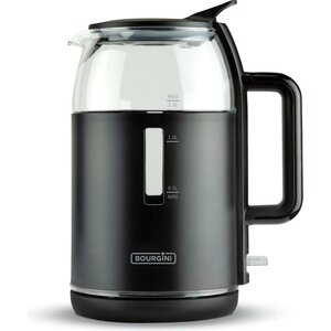 Bourgini Glazen Waterkoker 1.5L Zwart/Transparant