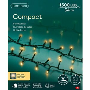 Lumineo LED Compact Lights voor Buiten 1500 LEDs 3400 cm Soft Gold Licht Groen