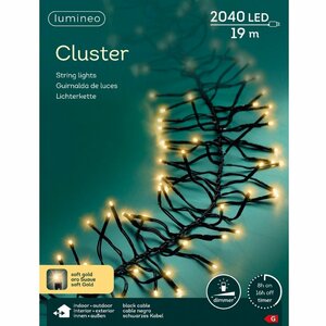 Lumineo Cluster LED Snoer voor Buiten 2040 LEDs 1900 cm Soft Gold Licht Zwart