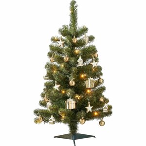 Decoratie Kerstboom 90x50 cm + LED Verlichting en 26 Ornamenten Groen/Goud