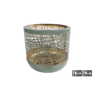 Metalen Windlicht Heidi 19x19 cm Sage/Goud