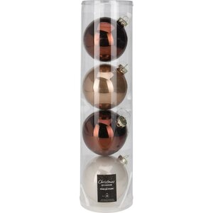 Kerstballen 10 cm 4 Stuks Bruin/Wit