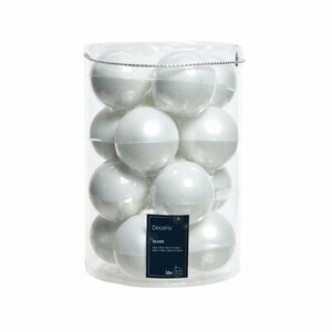 Decoris Glazen Kerstballen 8 cm 16 Stuks Parelmoer