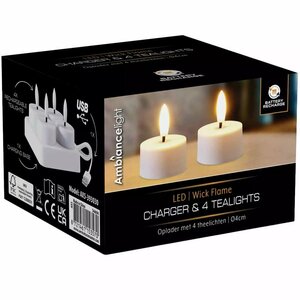 LED Theelichten Oplaadbaar 4 cm 4 Stuks Wit