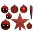 Decoris Kunststof Kerstballen Mix 8 cm + Piek Kerstrood 33 Stuks_